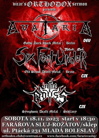 Plakát AVATARIA, SIX FEET UNDER tribute band, IN THE ABYSS